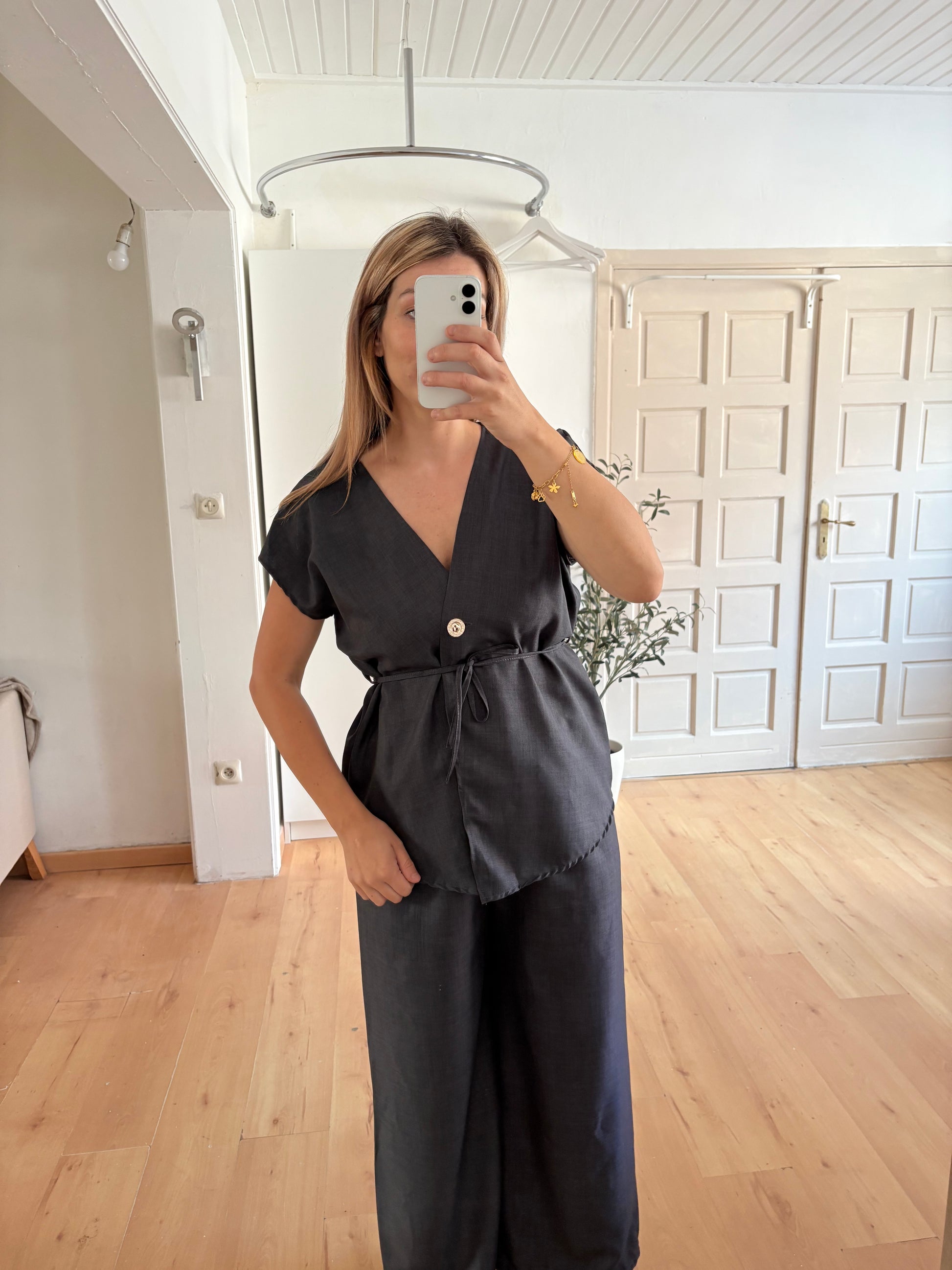 LINNEN LOOK 2 PIECES | GRIJS