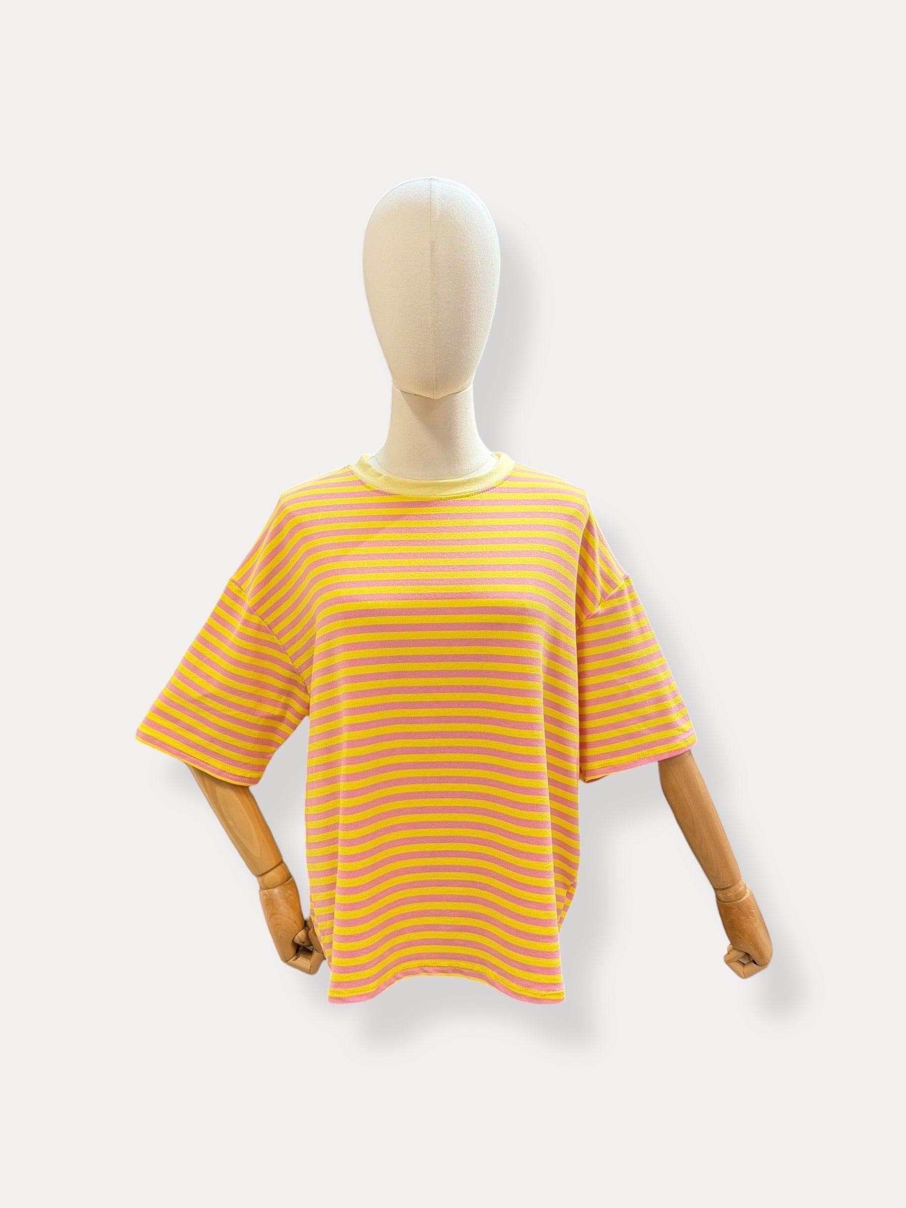 Streep T-shirt | geel-roze