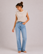 Streep Top | beige-wit