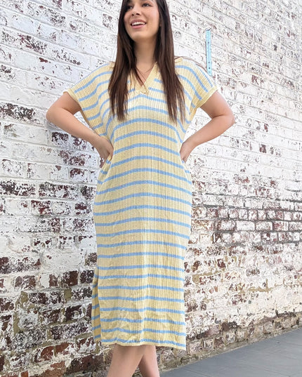 Maxi Streep Jurk | blauw-geel