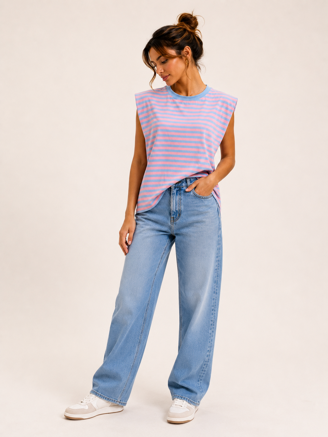 Streep Top | roze-blauw
