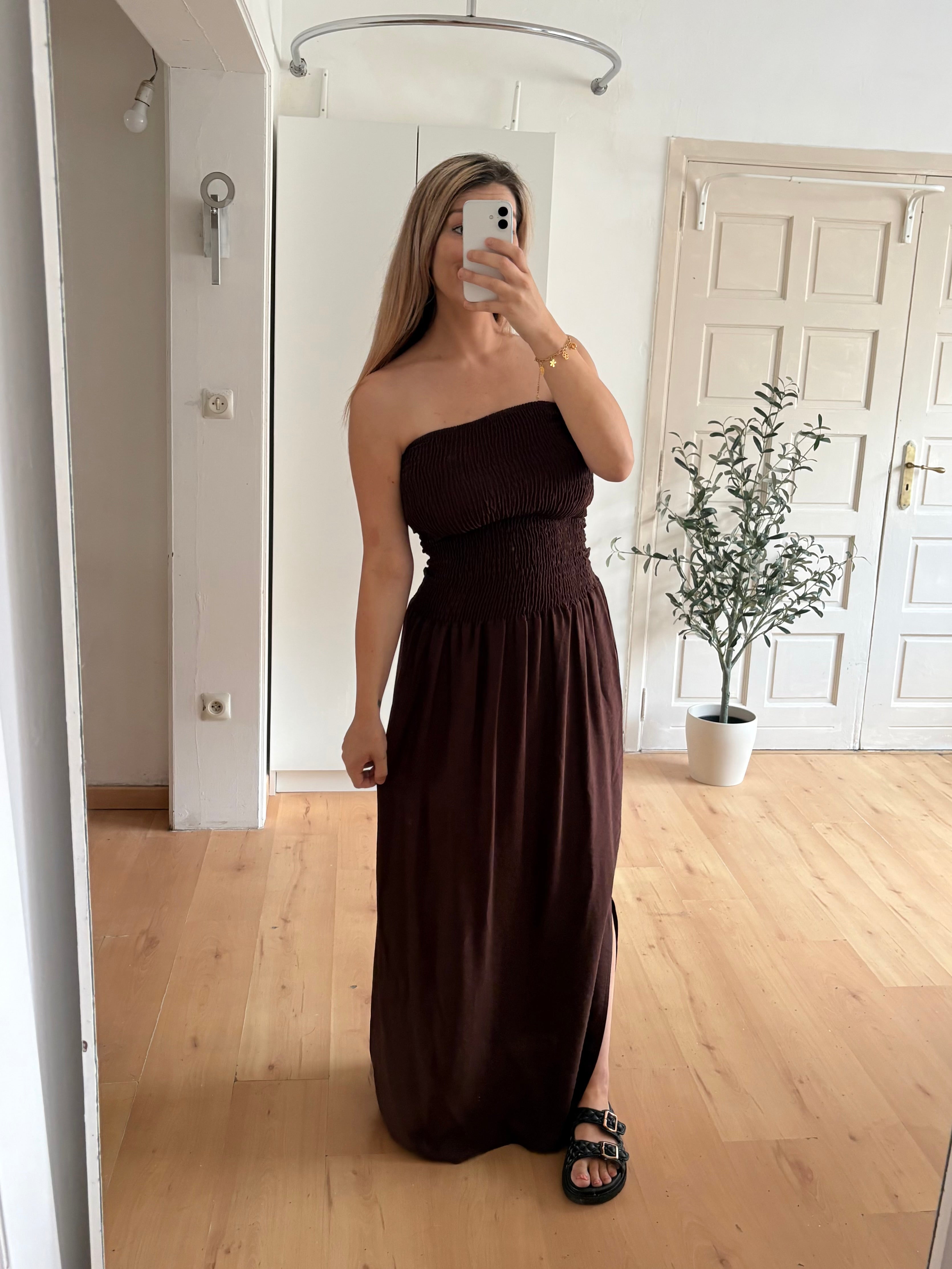 Jurk strapless | bruin