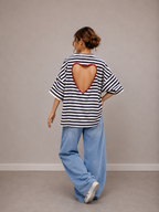T-shirt streep Hart | marine-ecru