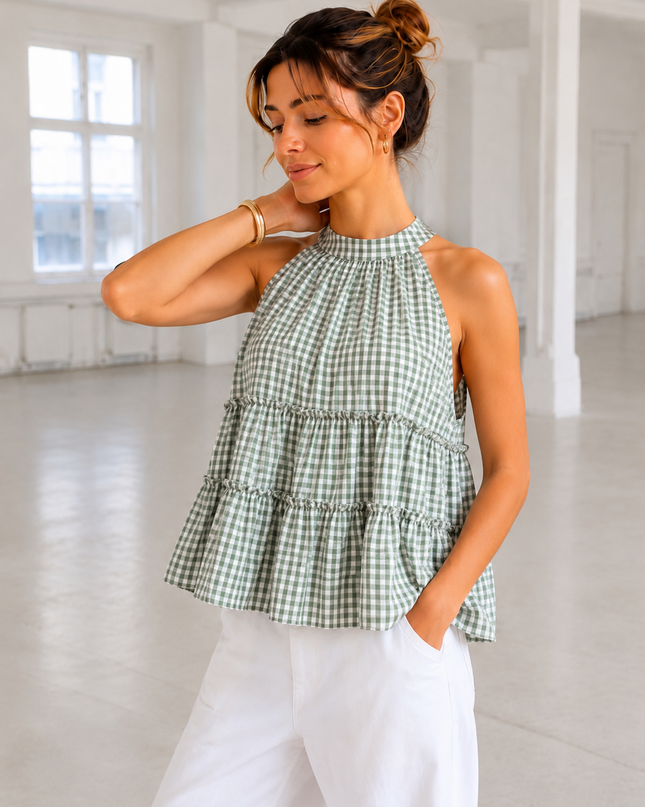 VICHY RUFFLE TOP