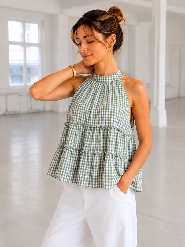 VICHY RUFFLE TOP