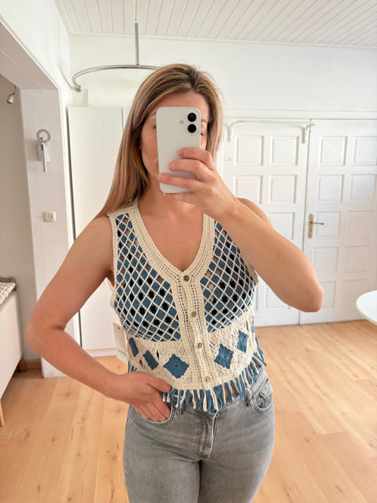 GEHAAKTE TOP | BLAUW