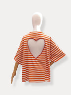 T-shirt streep Hart | oranje-ecru