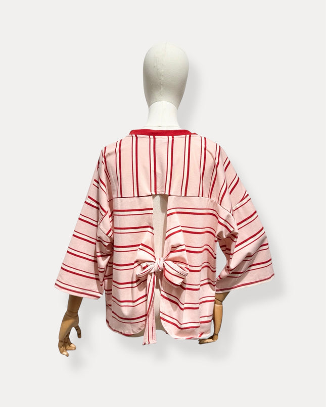 T-shirt streep met strik | roze