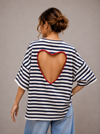 T-shirt streep Hart | marine-ecru