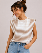 Streep Top | beige-wit
