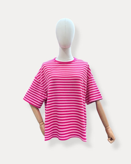 Streep shirt | fuchsia-roze