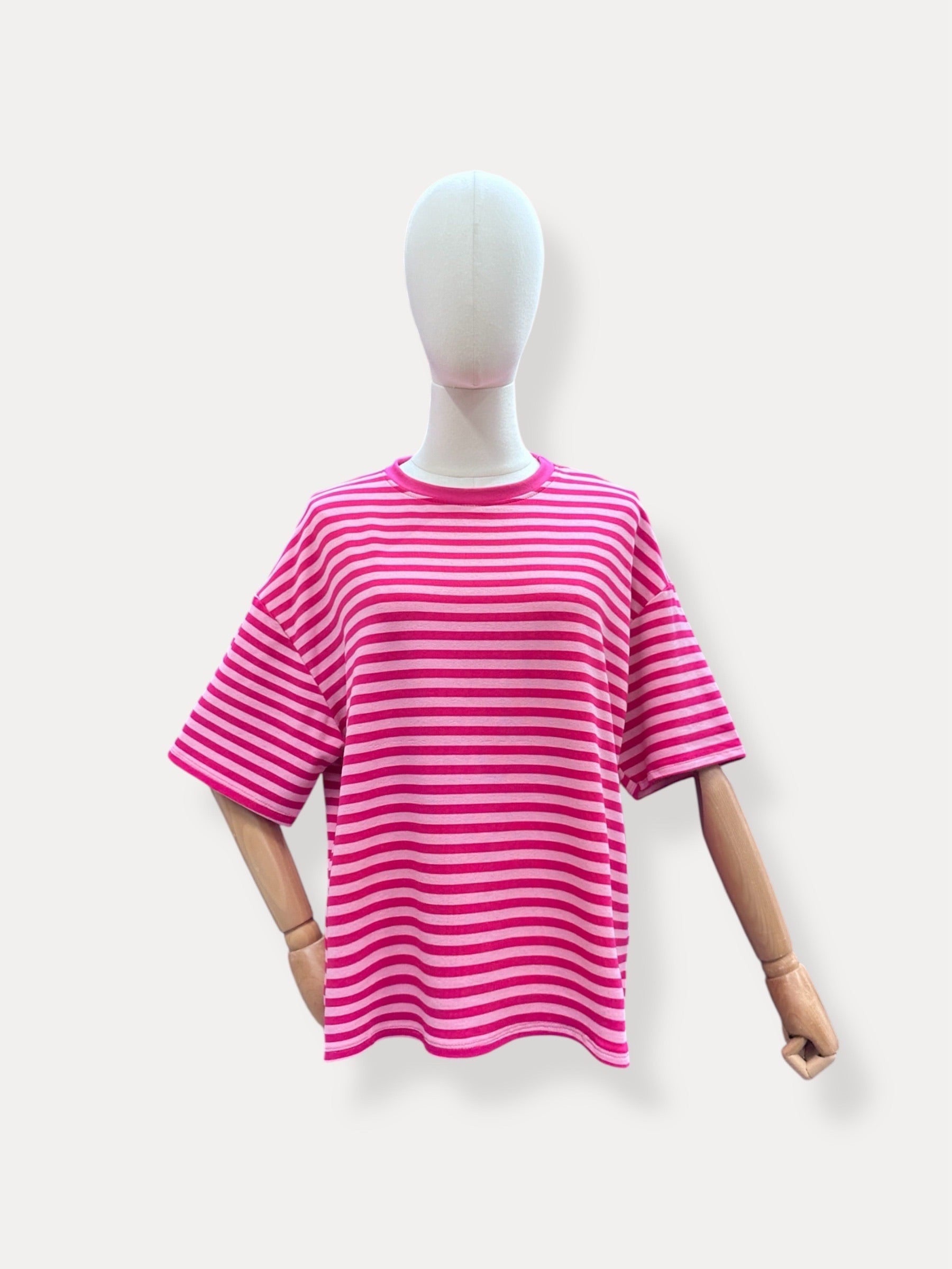 Streep shirt | fuchsia-roze