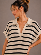 Maxi Streep Jurk | zwart-ecru