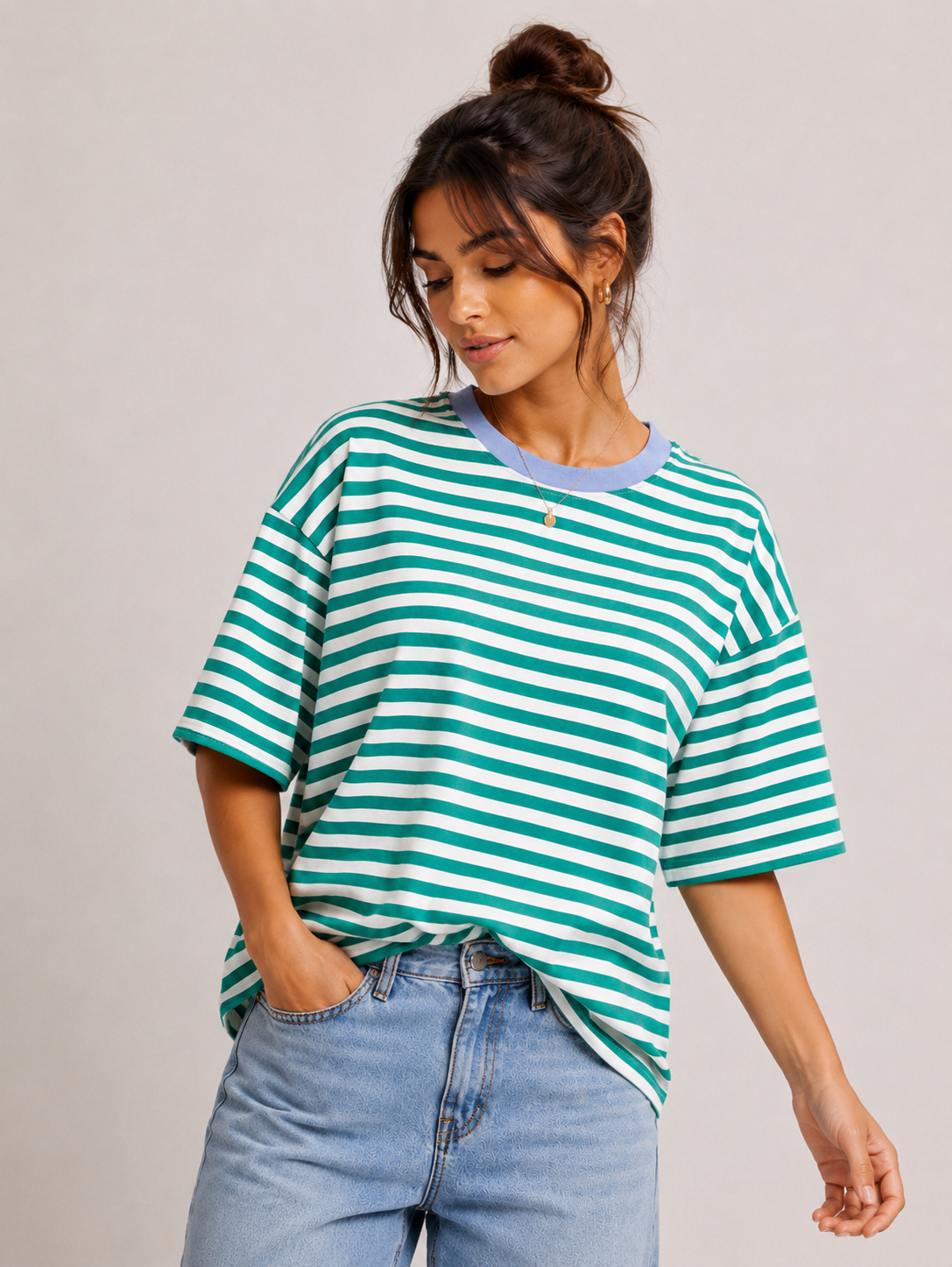Streep T-shirt | groen-blauw