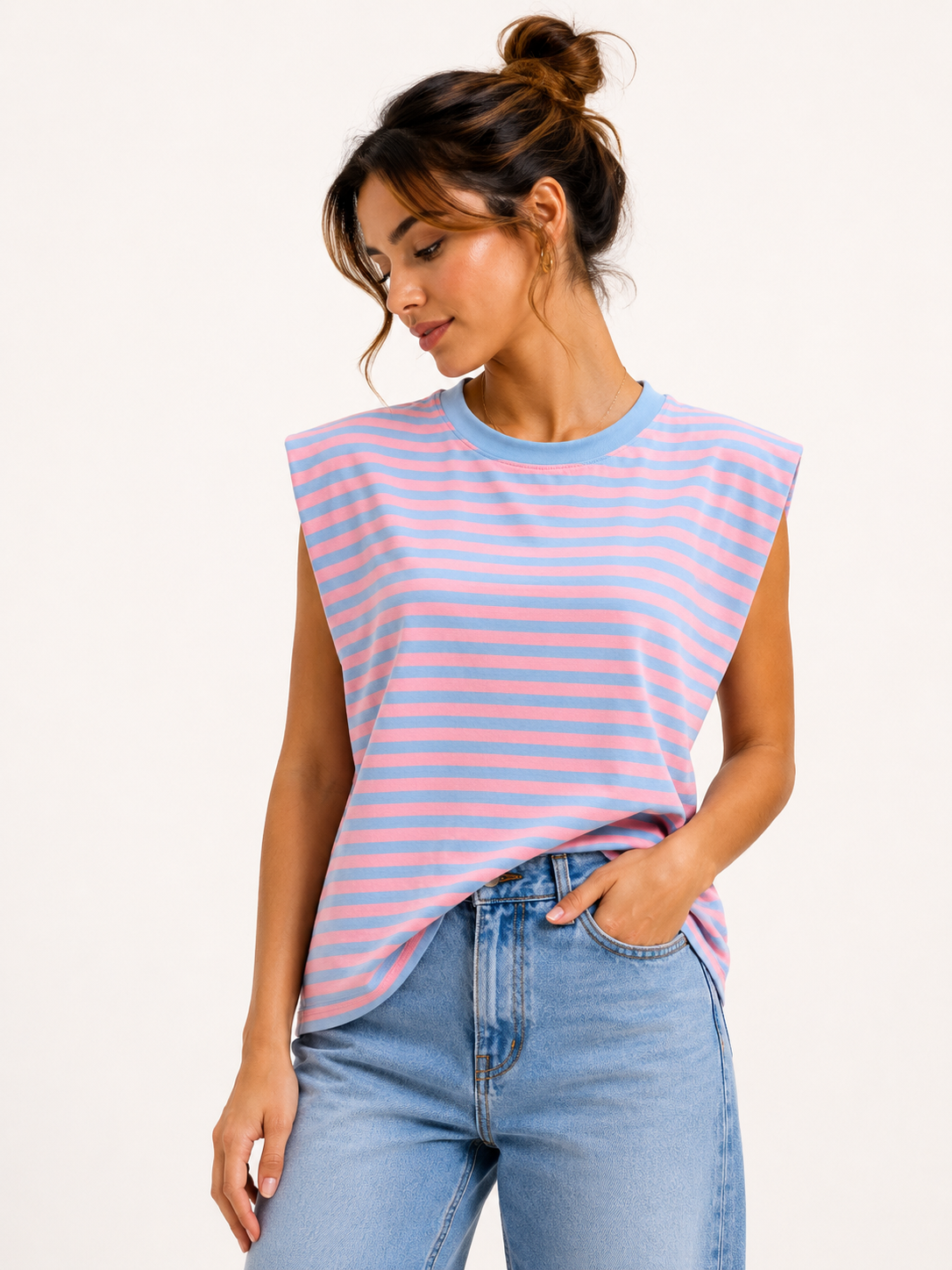 Streep Top | roze-blauw