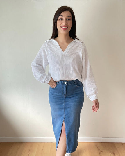 Denim skirt / dark blue - Stylishh Fashion