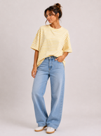 Streep T-shirt | geel-ecru