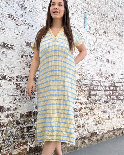 Maxi Streep Jurk | blauw-geel