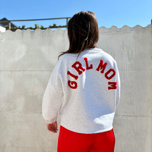 Girlmom sweater | grijs-rood