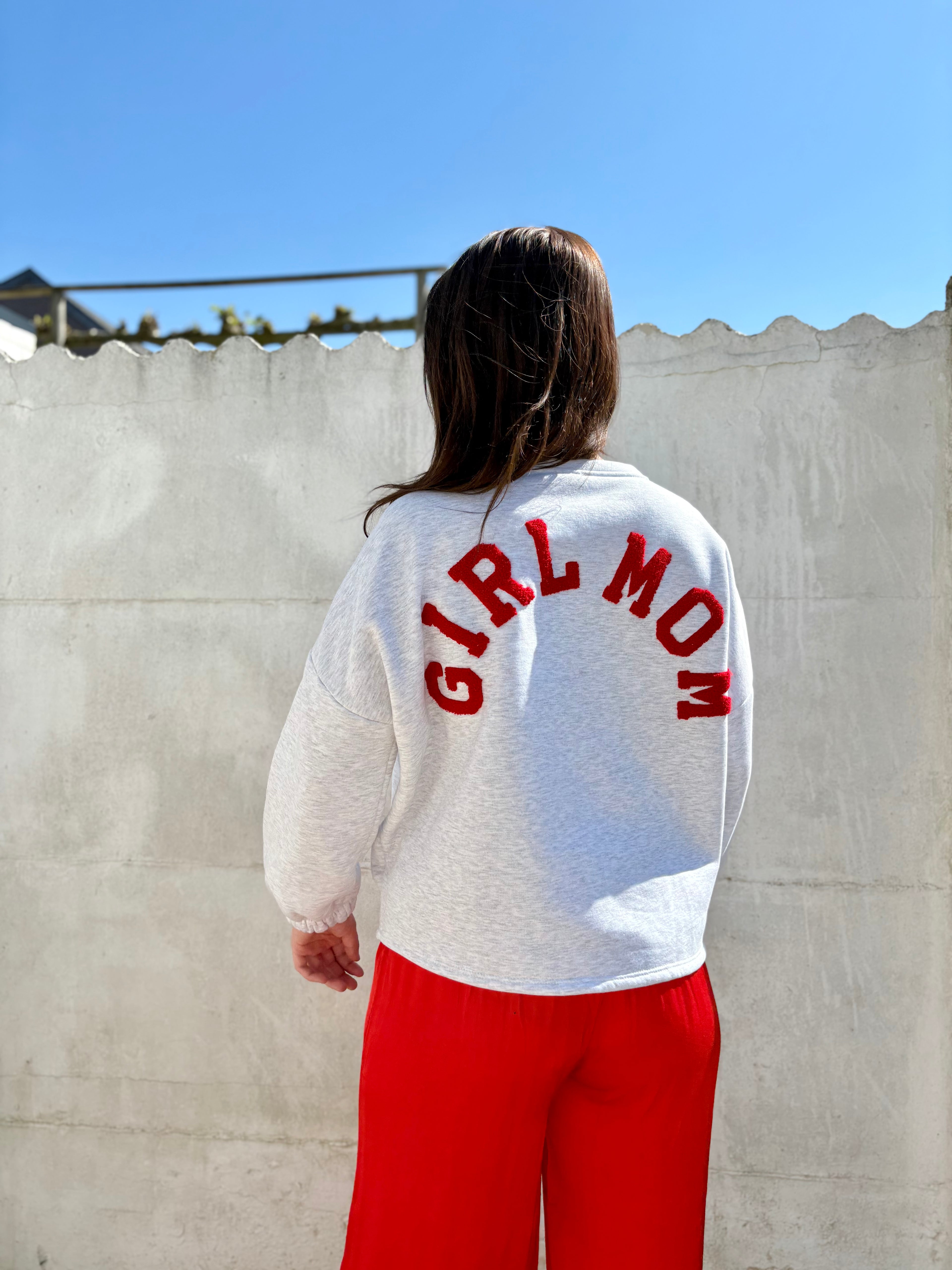 Girlmom sweater | grijs-rood