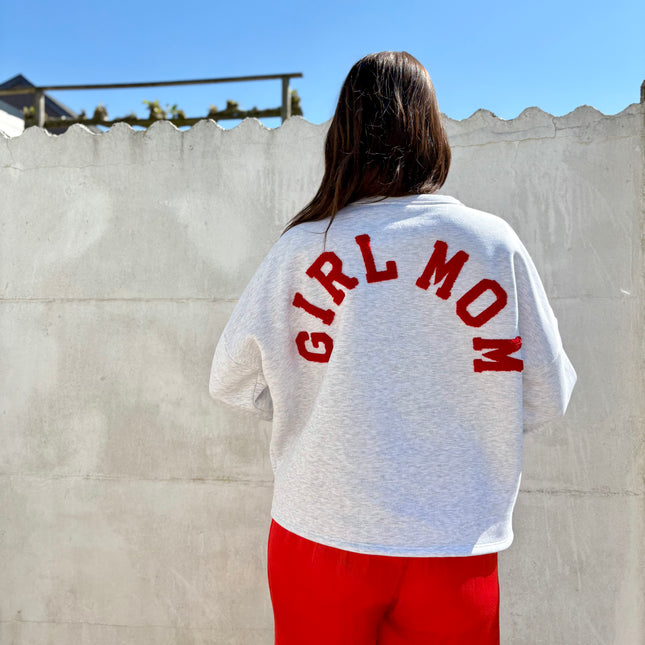 Girlmom sweater | grijs-rood