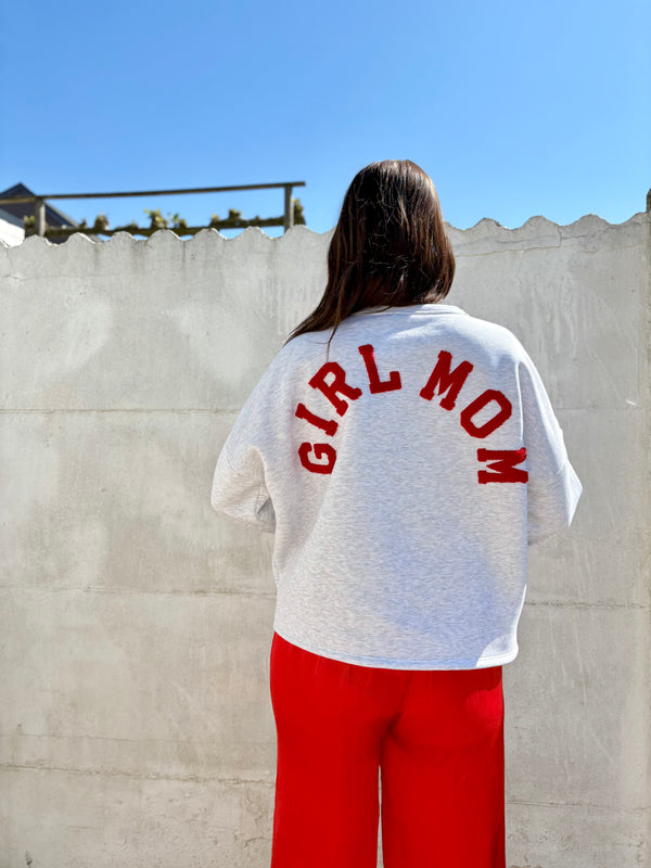 Girlmom sweater | grijs-rood