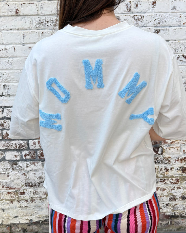 Shirt mommy | wit-blauw