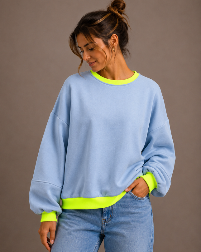 Fluo Sweater | blauw-geel