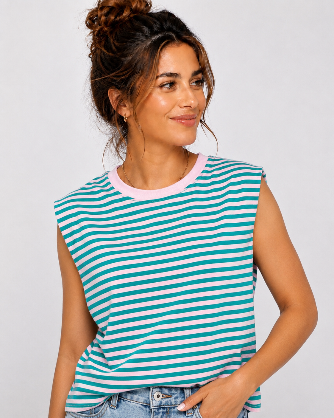 Streep Top | roze-groen