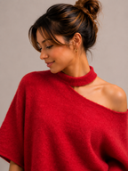 Open hals knit | rood