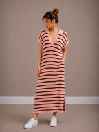 Maxi Streep Jurk | roze-bruin