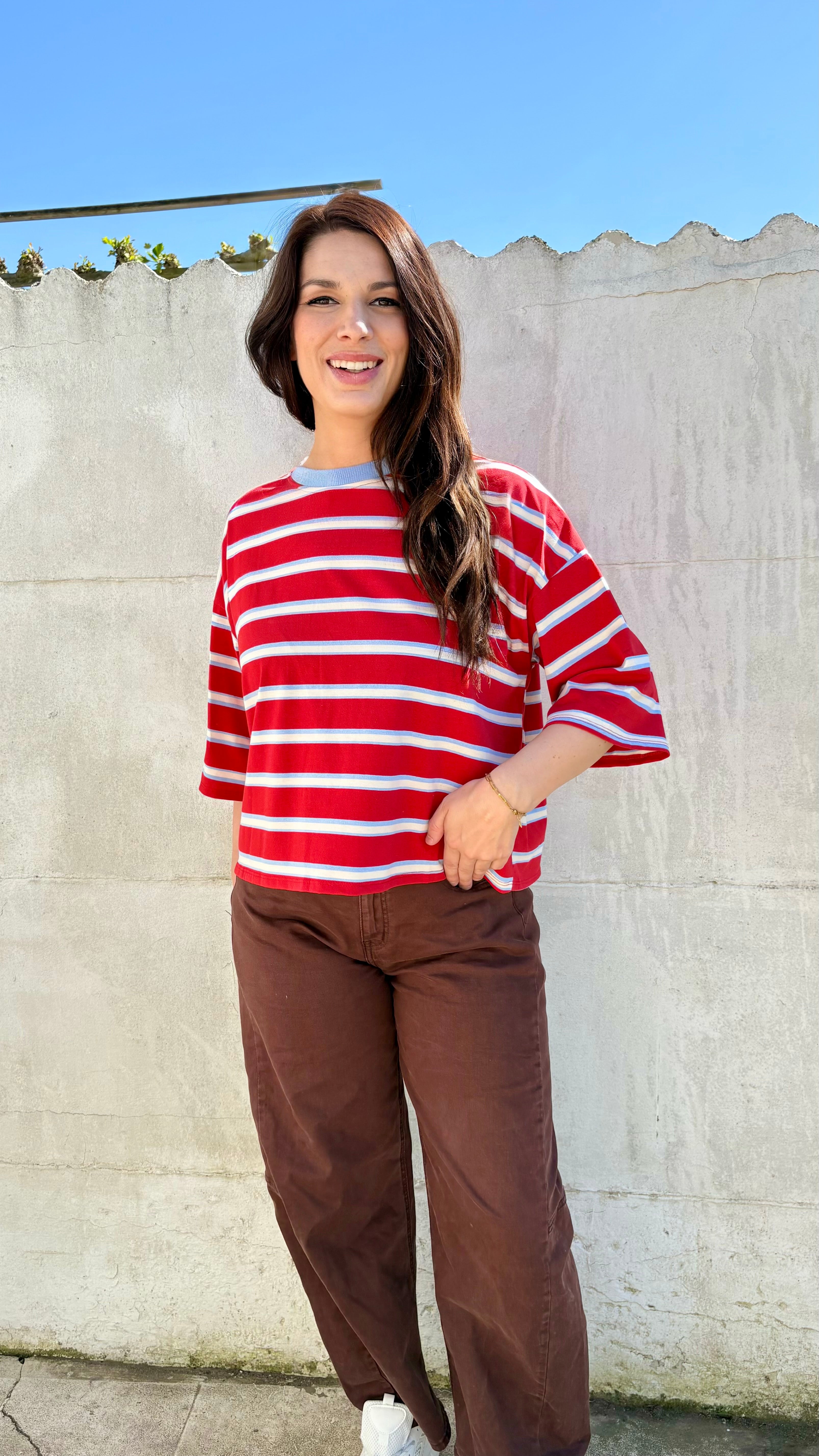 T-shirt streep met strik | rood