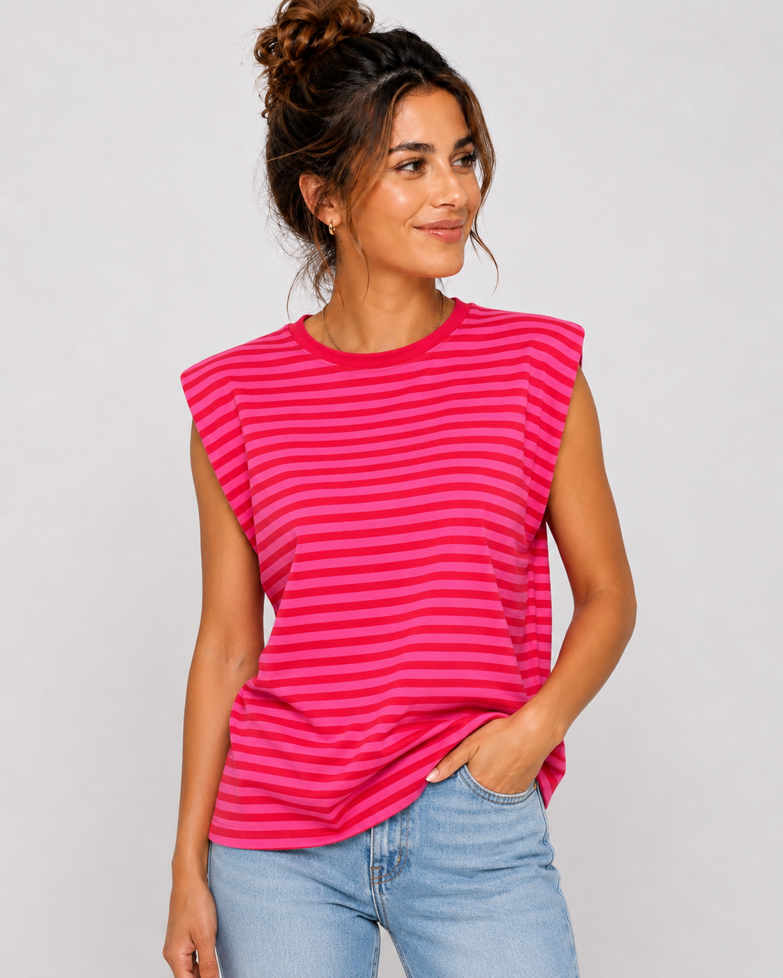Streep Top | fuchsia-rood