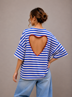 T-shirt streep Hart | kobalt-ecru