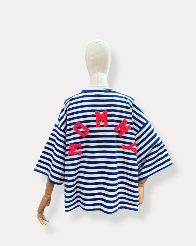 T-shirt streep Mommy | kobalt