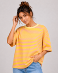 Streep T-shirt | geel-roze
