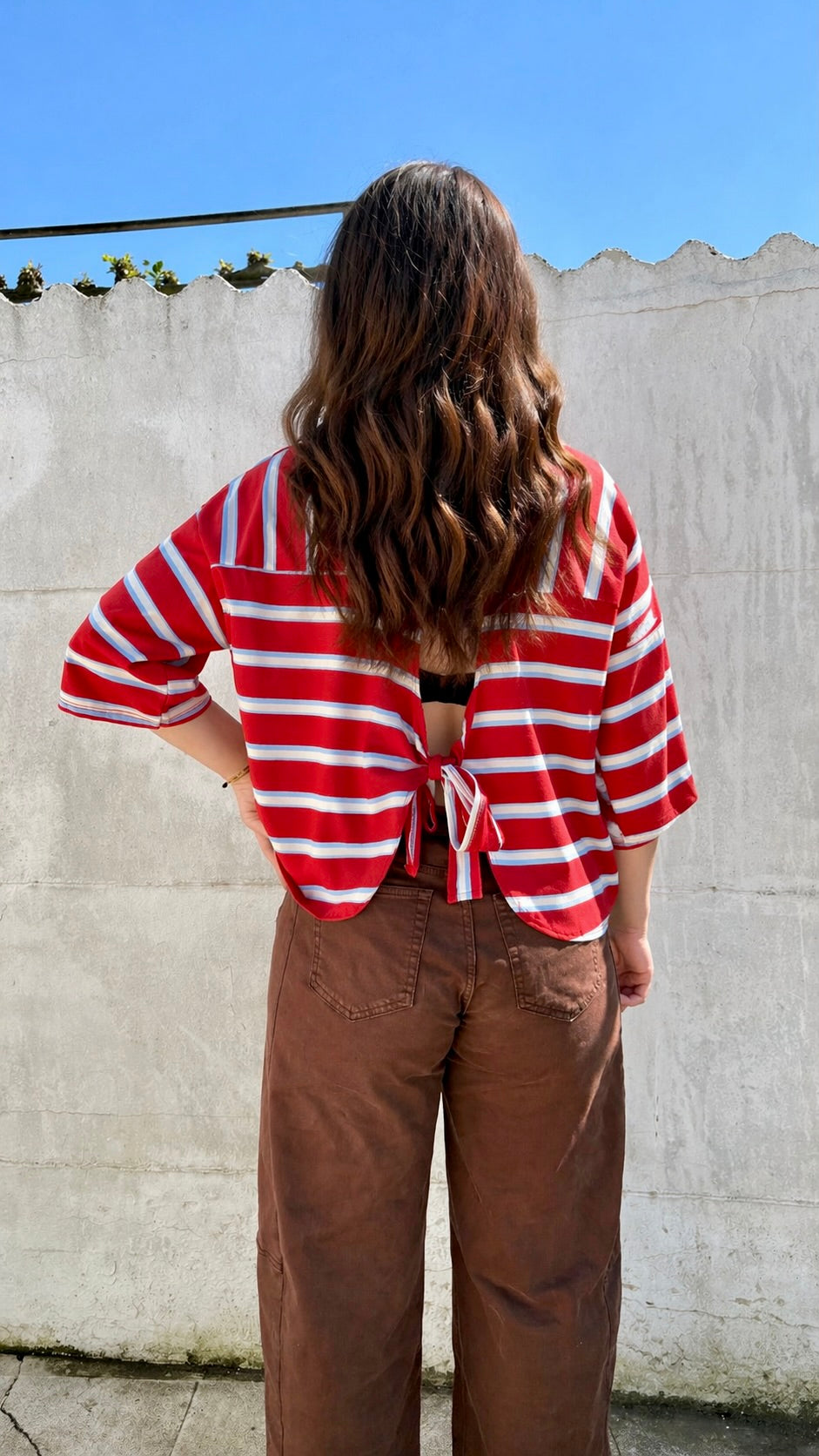 T-shirt streep met strik | rood