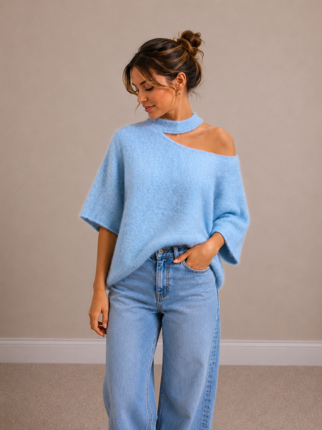 Open Hals Knit | blauw