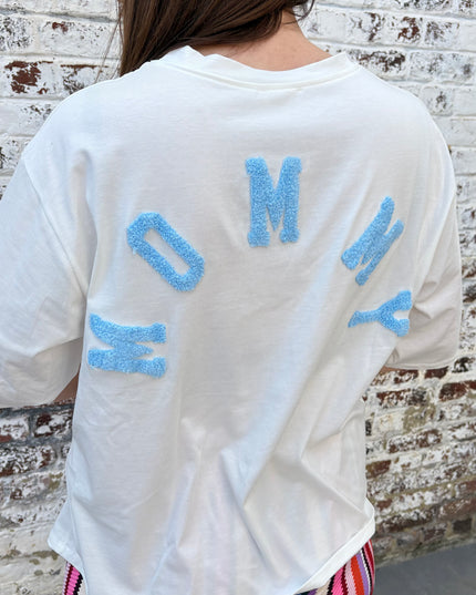 Shirt mommy | wit-blauw