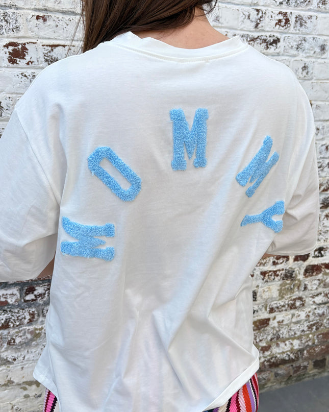 Shirt mommy | wit-blauw