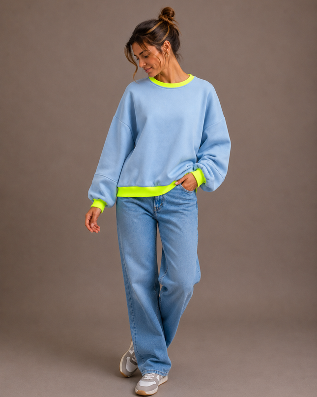 Fluo Sweater | blauw-geel