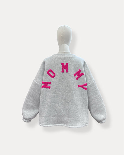 Mommy sweater | grijs-fuchsia