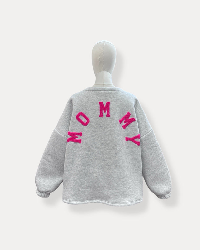 Mommy sweater | grijs-fuchsia