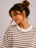 Streep T-shirt | beige-wit