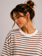 Streep T-shirt | beige-wit