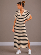 Maxi Streep Jurk | zwart-ecru
