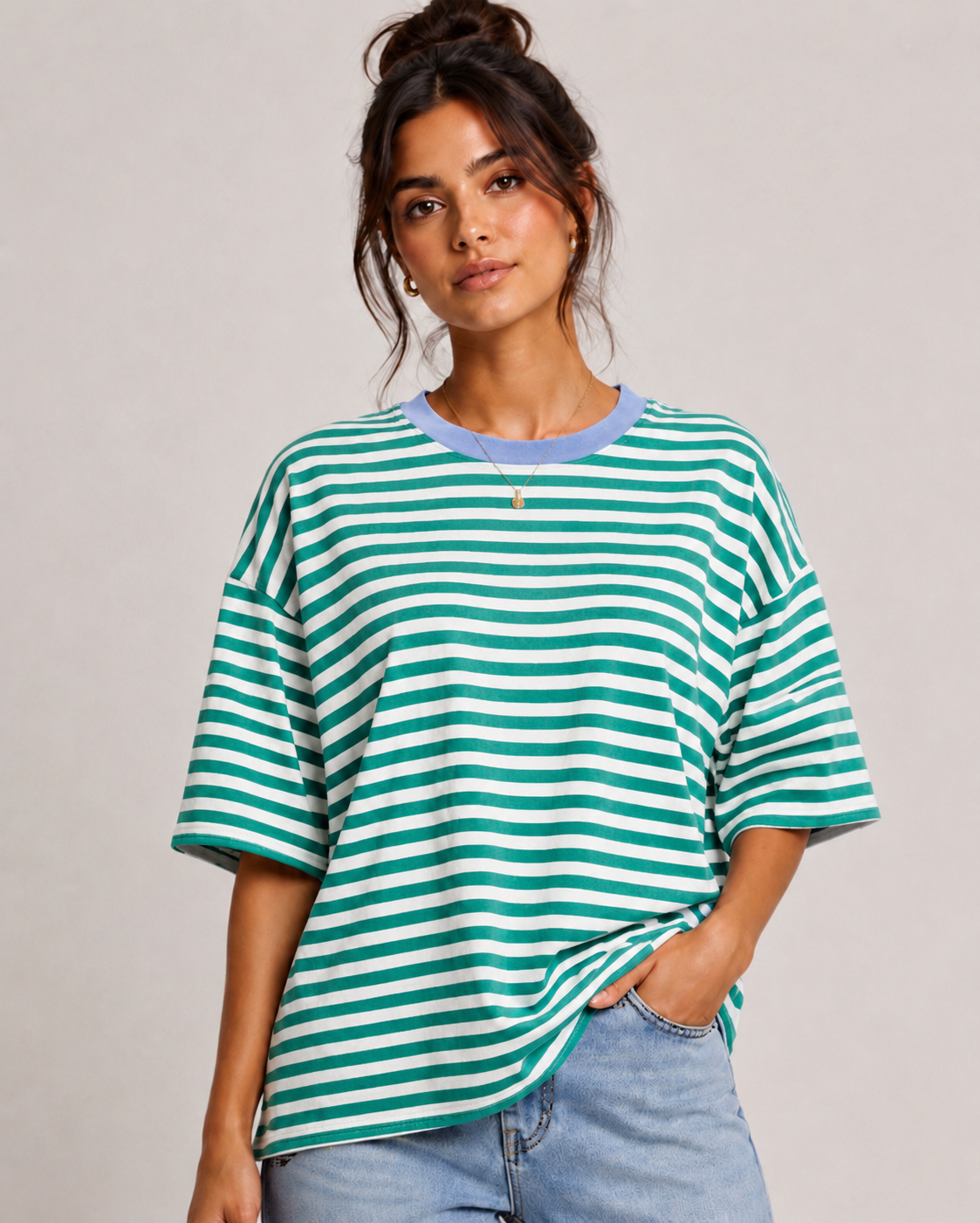 Streep T-shirt | groen-blauw