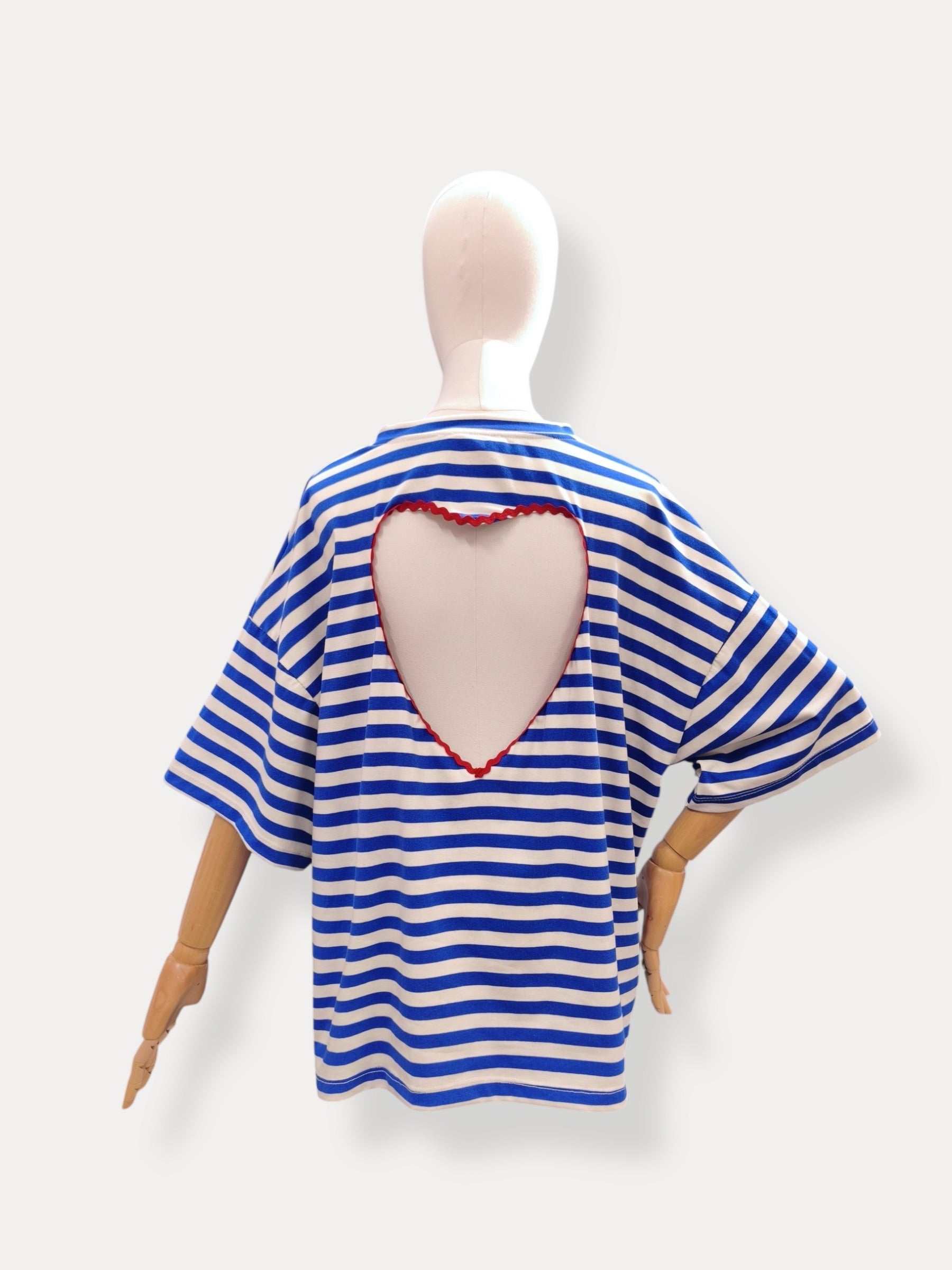 T-shirt streep Hart | kobalt-ecru