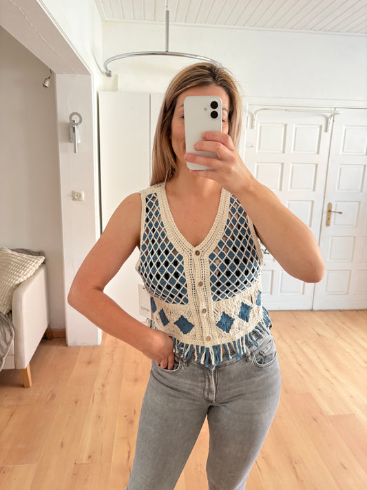 GEHAAKTE TOP | BLAUW