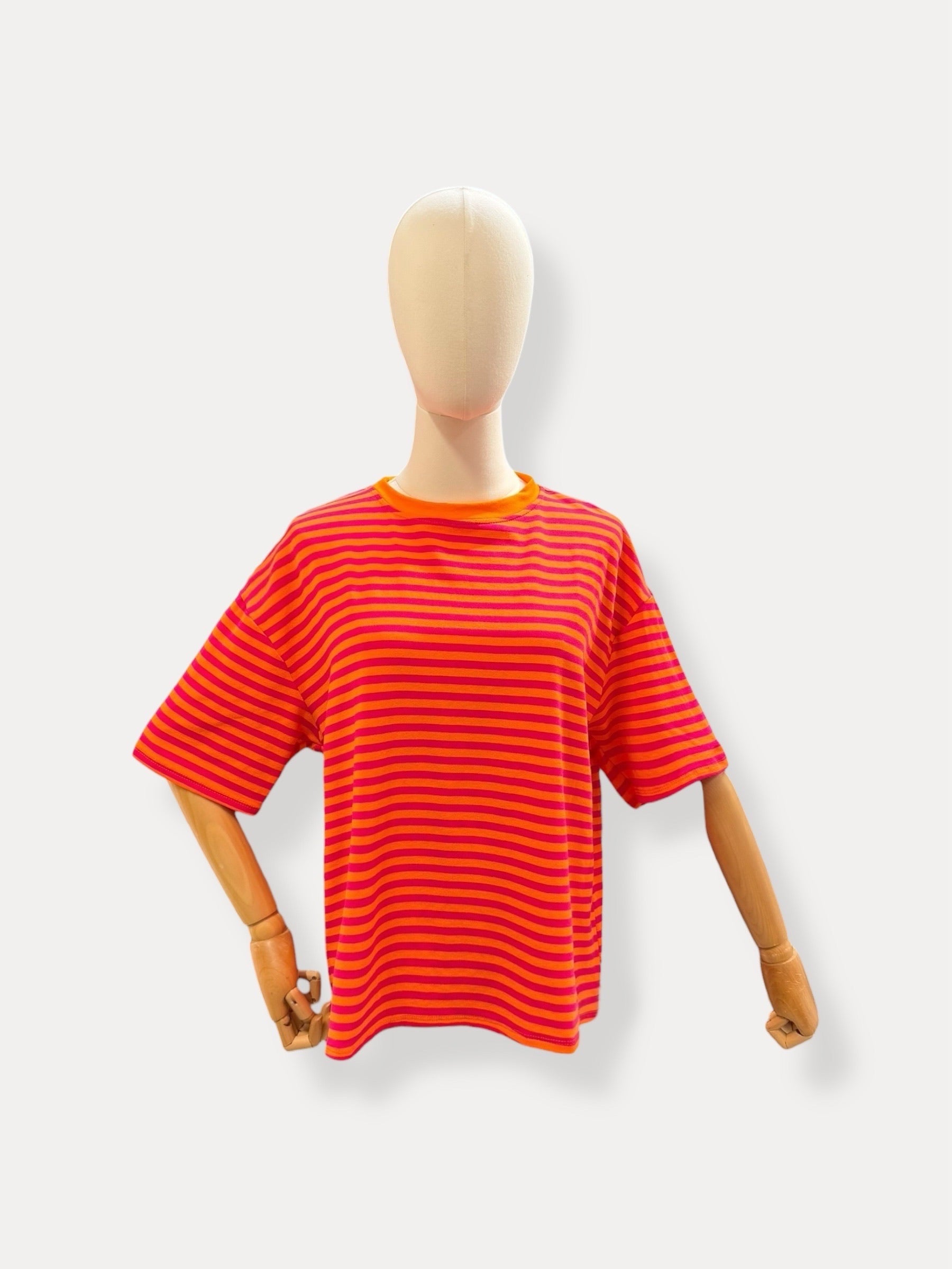 Streep shirt | oranje-fuchsia
